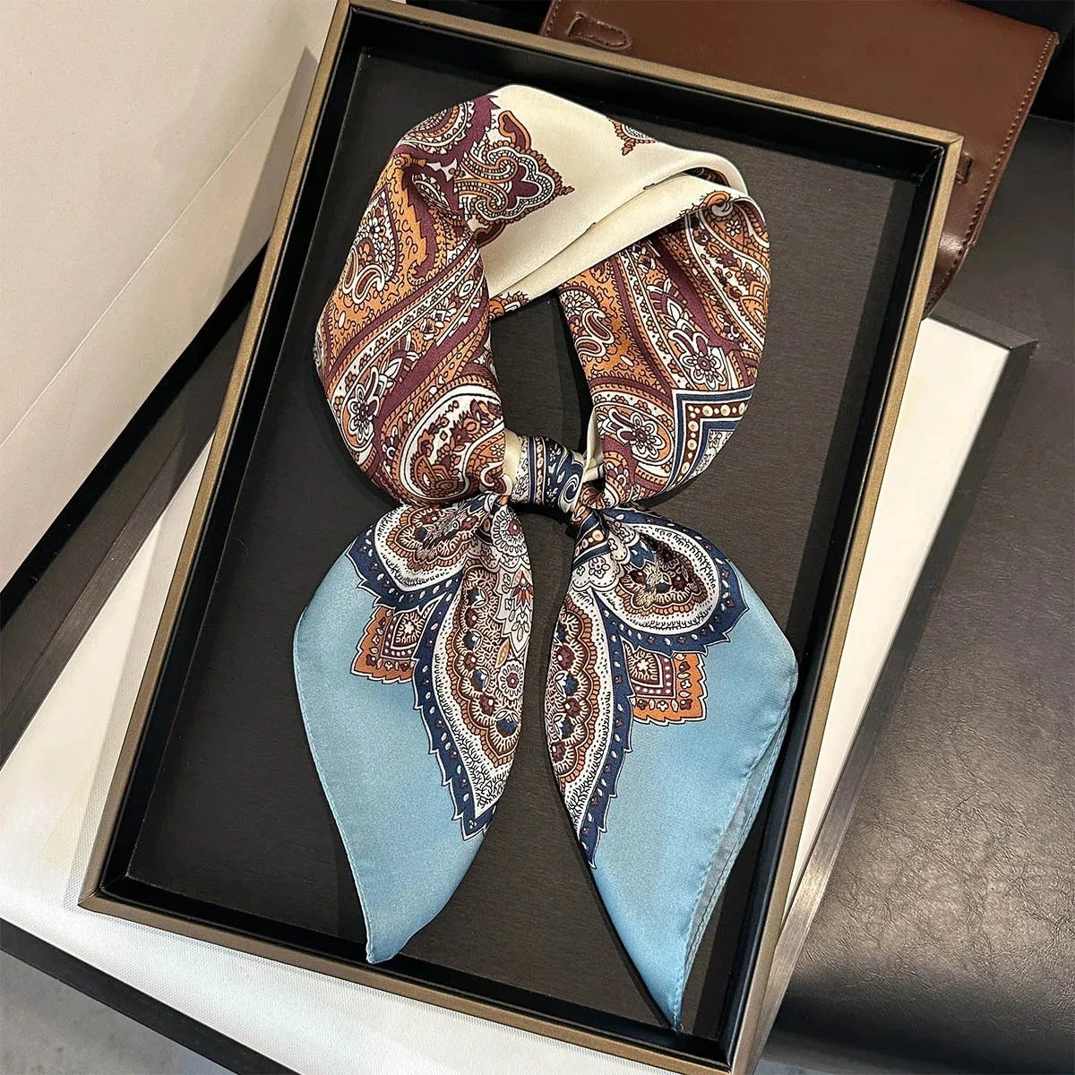 2025 New Paisley Print Silk Scarf for Women Square Hijab Soft Neck Tie Female Fashion Decoration Silk Headscarf 70*70cm Kerchief