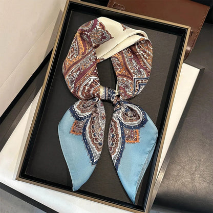 2025 New Paisley Print Silk Scarf for Women Square Hijab Soft Neck Tie Female Fashion Decoration Silk Headscarf 70*70cm Kerchief