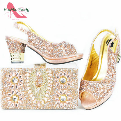 2025 Fashion Style Nigerian Ladies Lovely Shoes and Bag to Match Set in Gold Color Specials Pumps for Dress
