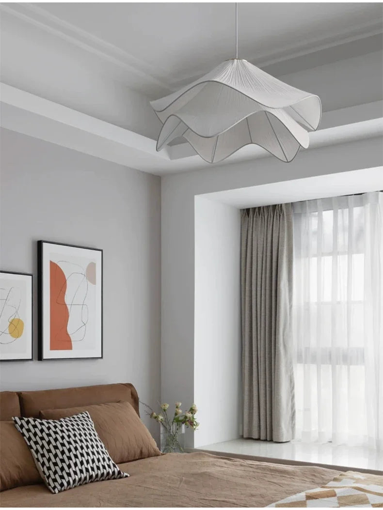 Nordic Minimalist Wabi Sabi Creamy Wind Fabric Chandelier Living Dining Room Bedroom Pendant Lights Home Hanging Lamp Fixture