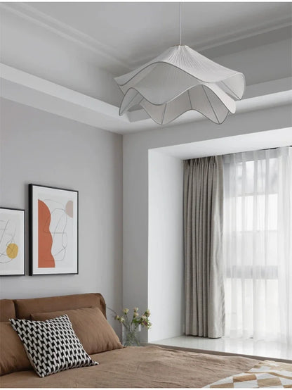 Nordic Minimalist Wabi Sabi Creamy Wind Fabric Chandelier Living Dining Room Bedroom Pendant Lights Home Hanging Lamp Fixture