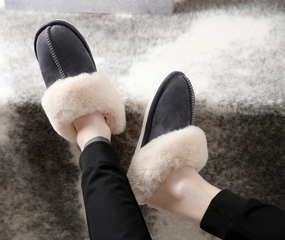 2025 Winter Warm Home Fur Slippers Women Luxury Faux Suede Plush Couple Cotton Shoes Indoor Bedroom Flat Heels Fluffy Slippers