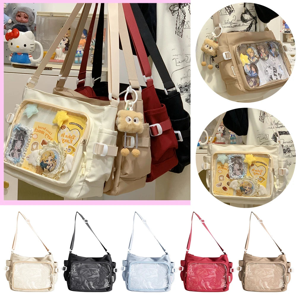 Japanese High School Girls Crossbody Bags Transparent Square Ita Bags Handbags Black Messenger Bag Ladies Sweet Lolita