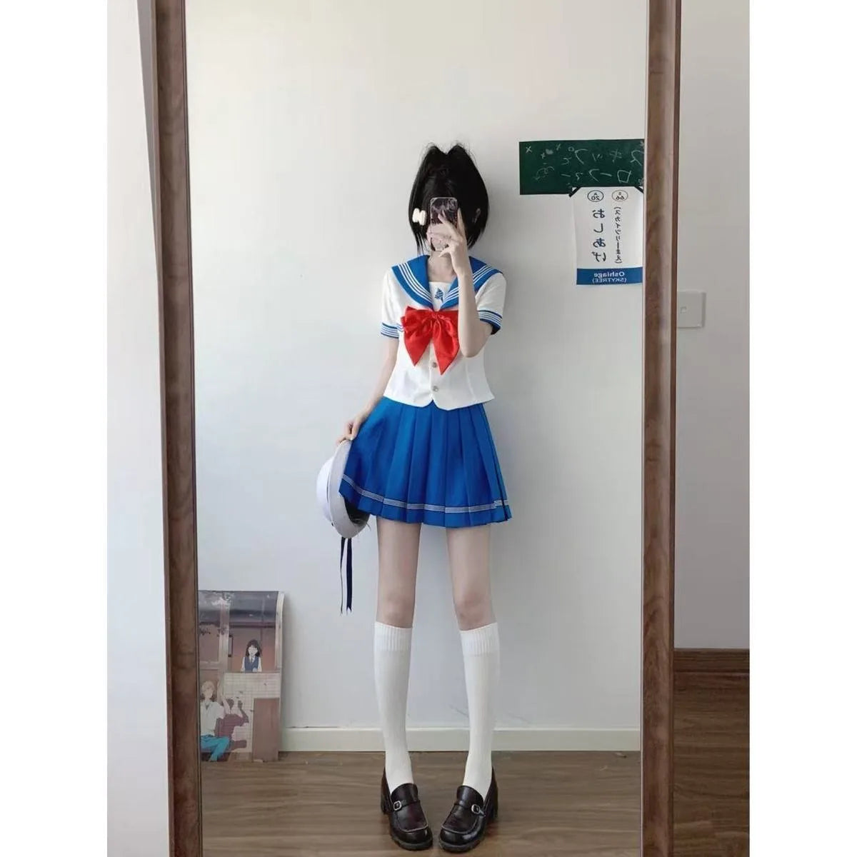 Summer and Autumn Sailor Suit Japanese Style Schoolgirl Blue Short-Sleeved Set Cos Female Students
