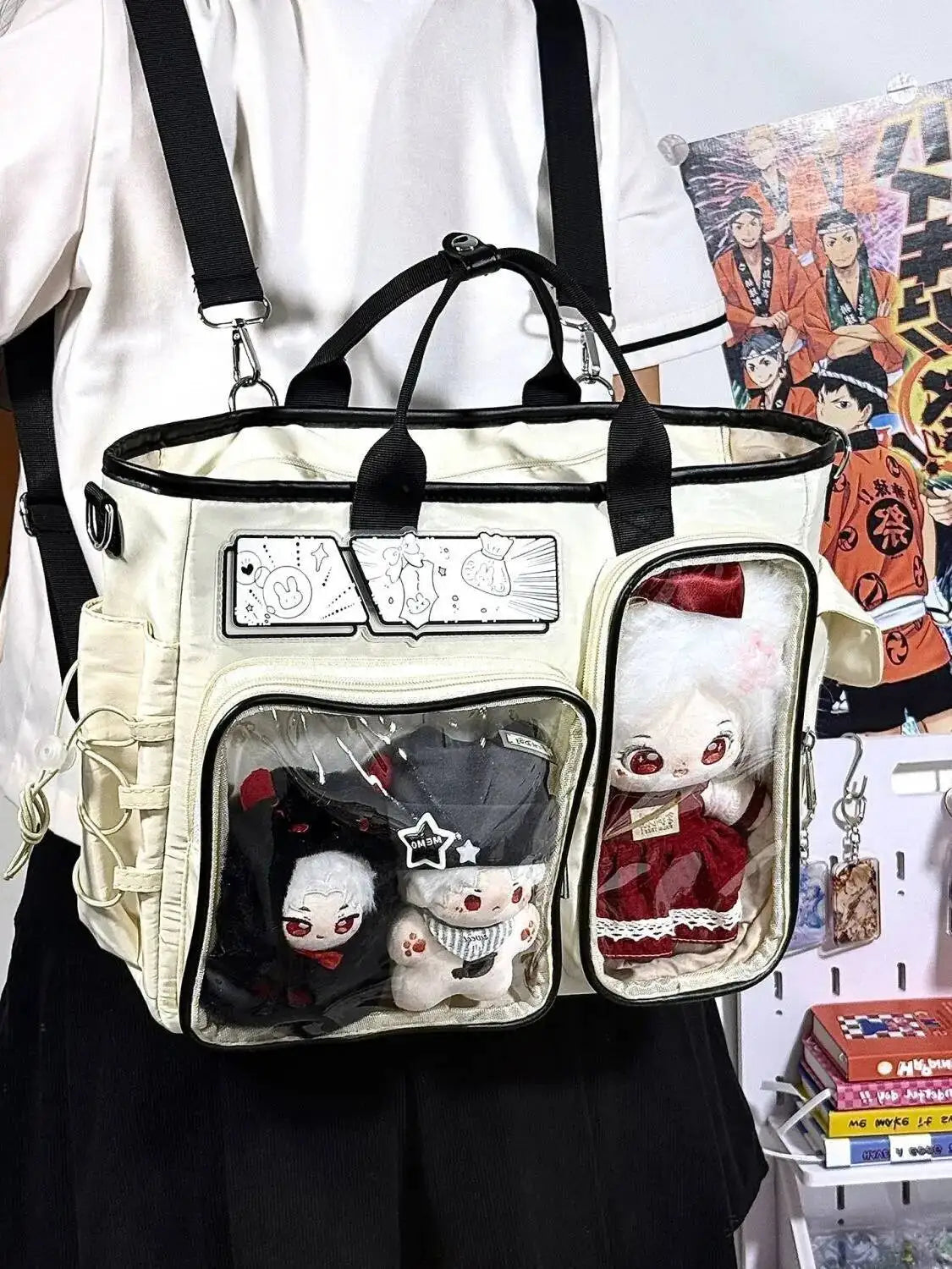 New Y2K Cute Ita Shoulder Bag Large Capacity Backpacks Lolita Girl Transparent Cosplay Handbags DIY Badge Display Crossbody Bags