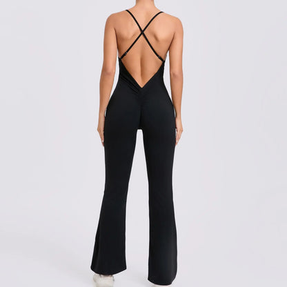 Sports Overalls for Women Sportswear Flared Jumpsuit Woman Padding Jumpsuits Gym Combinaison Femme Coffee Gray Navy Blue Red