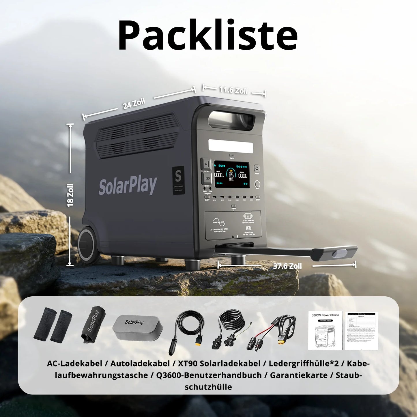 SOLARPLAY 3600W Portable Power Station 3840Wh Large Capacity Emergency Backup Power Q3600 Supply 400W Foldable Solar Panel Kit for Outdoor Camping RV Off-Grid Use