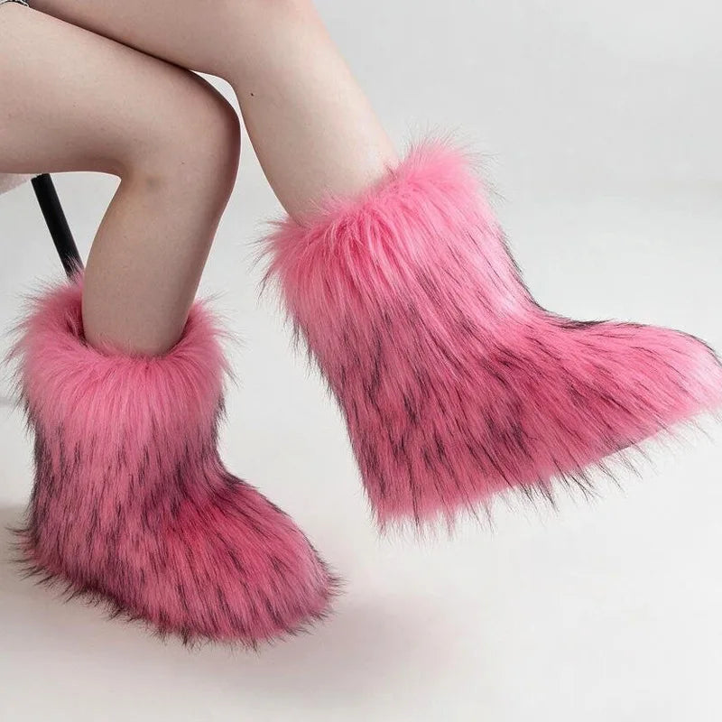 Winter Fluffy Women's Faux Fur Boots Plush Warm Woman Snow Boots 2026 Luxury Girls Furry Platform Boots Women's Ankle Boots