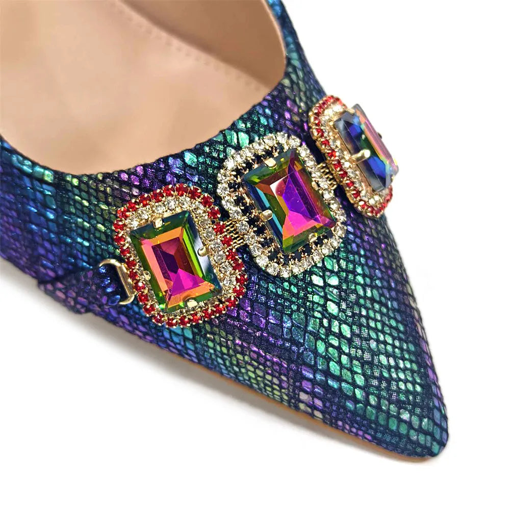 Newest Style Teal Sky Color Platform Design Peep Toe Ladies Shoes Matching Bag Set For Mature Women Heel Party Pump