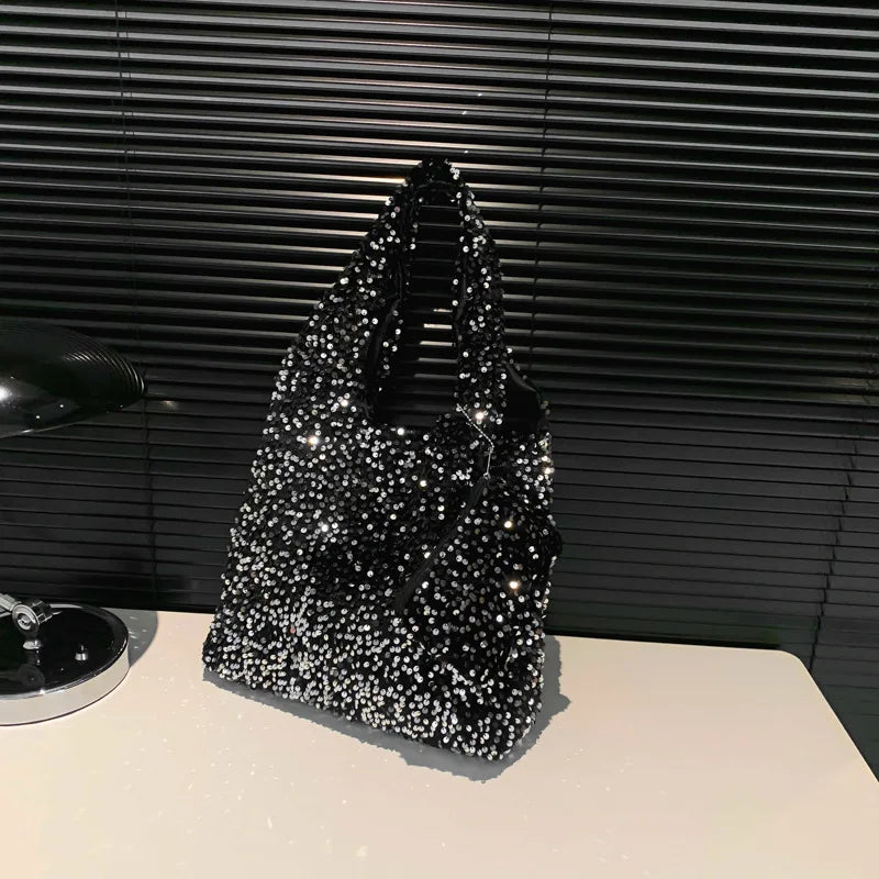 Tote Bag for Women Sequin Shoulder Bag Trendy Hobo Bag Luxury Designer Handbag Slouchy Underarm Bag for Work Travel Shopping