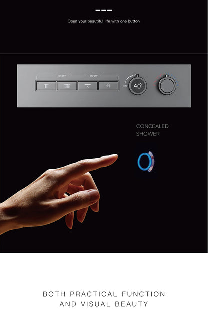 Luxury Black Brass Shower System Wall-Mounted LED Digital Display Design Cold & Hot Dual-Control 4-Function Ceiling Shower Tap