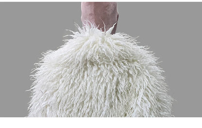 Lautaro Autumn Winter Long Oversized White Thick Warm Hairy Shaggy Fuzzy Faux Mongolian Fur Coat Women Pink Fluffy Overcoat
