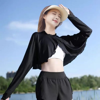 New Casual Women's Sunscreen Shawl Solid Color Breathable Sunscreen Capes Long-sleeve Ice Silk Thin Coat Summer Outdoor