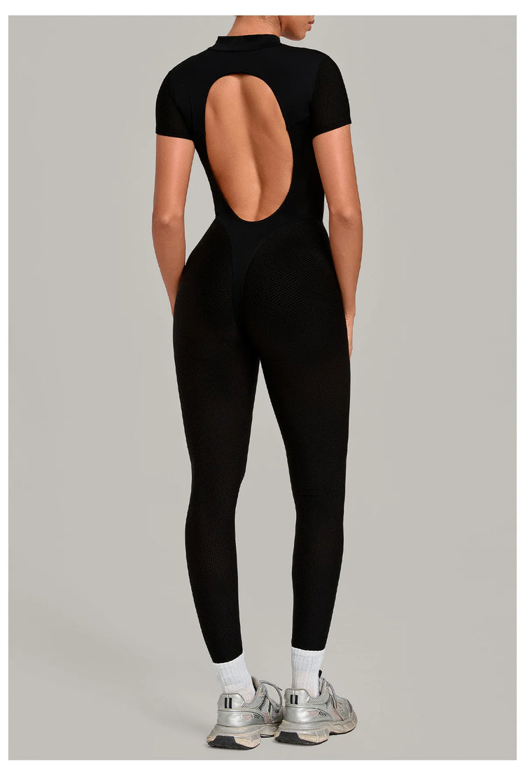 Sexy One-Piece Womens Tracksuit Long Sleeved Sports Rompers Running Yoga Jumpsuit High Stretch Push Up Fitness Workout Bodysuits