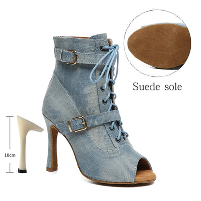 SWDZM New Ladies Dance Shoes Ballroom Dance Boots Denim Jazz Dance Shoes Girls Sexy Pole Dance Ballroom Dance Cowboy Boots
