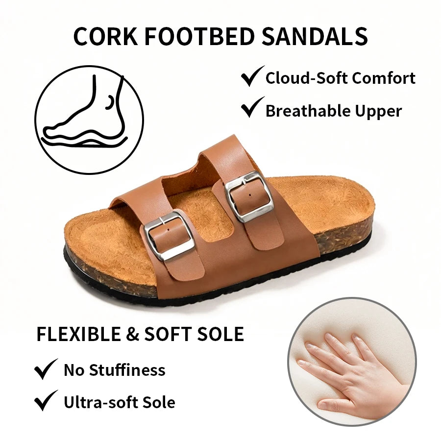 Men's cork slippers, couple's wear, double strap slippers, women's shoes, two buckle, thong sandals, beach shoes