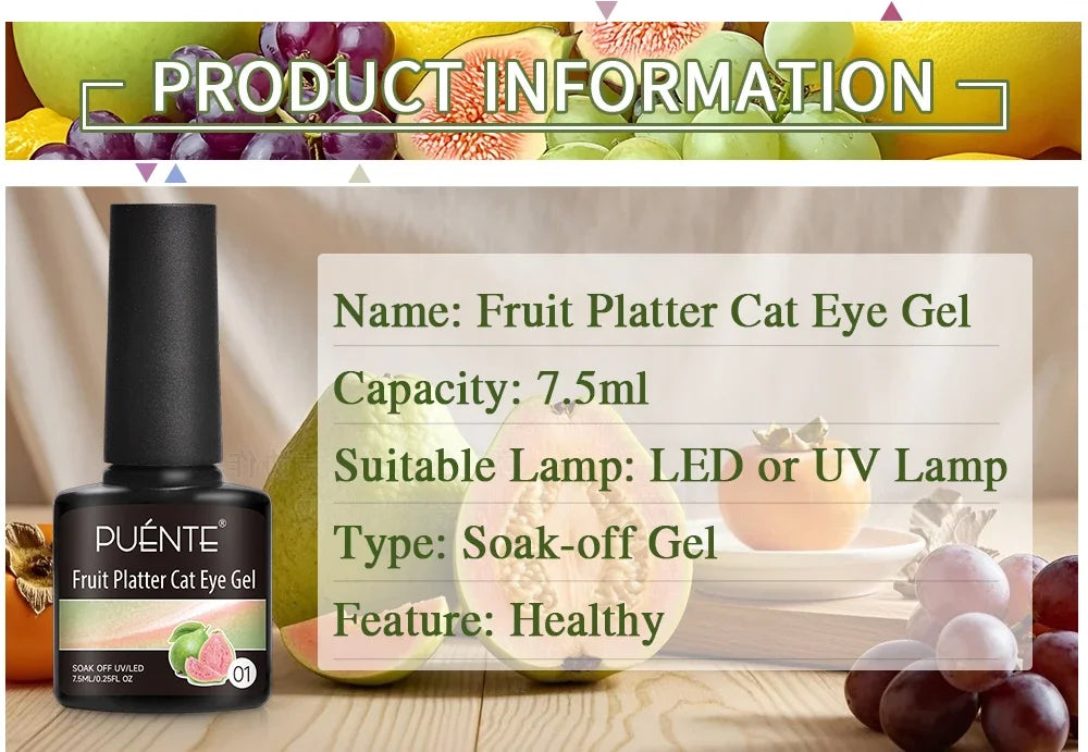 7.5ML Summer Fruit Series Cat Magnetic Gel Nail Polish Green Purple Pink Cat Eye Gel Soak Off UV Nail Art Varnish For Manicure