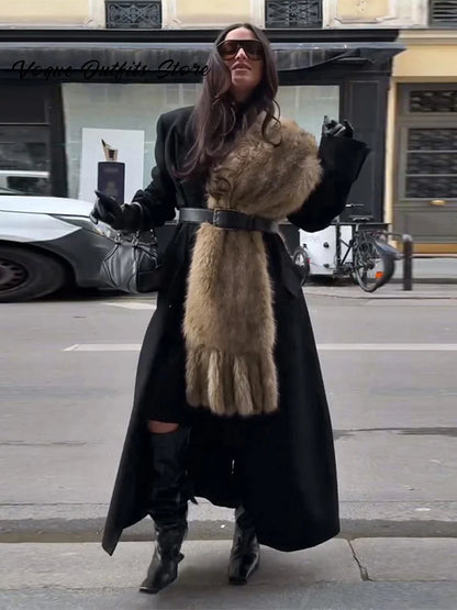 Elegant Luxury Faux Fur Tassel Long Scarf Women Solid Warm All-match Chic Furry Muffler 2026 Autumn Winter Lady Street Scarves