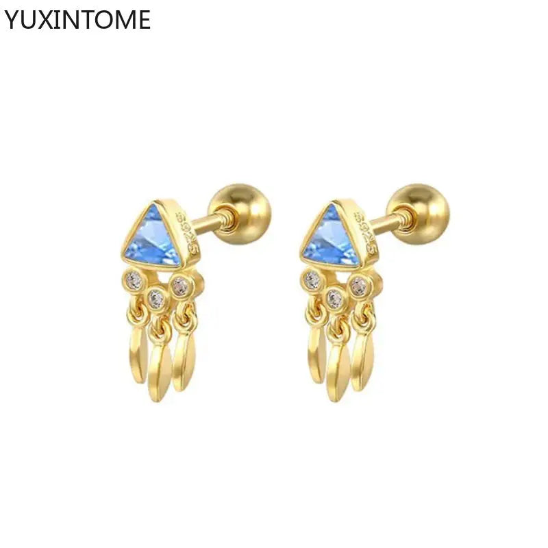 925 Sterling Silver Needle Light Blue Zircon Stud Earrings for Women Fashion Blue Enamel Pendant Earrings Luxury Jewelry Gifts