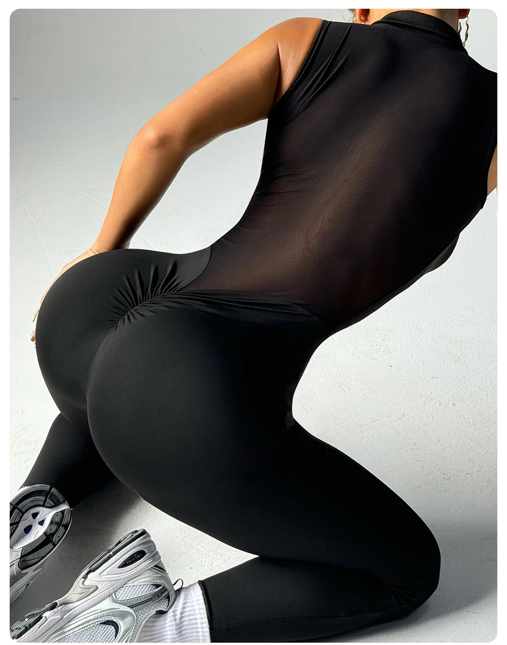 Back-Hollowed-Out Mesh One-Piece Yoga Dress Feminine Hip-Lifting Exercise One-Piece Long Pants Fitness Fashion clothing