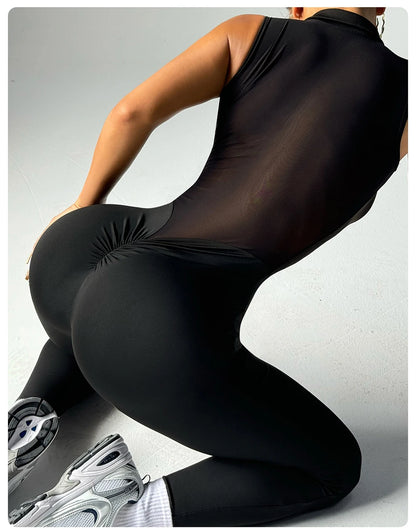 Back-Hollowed-Out Mesh One-Piece Yoga Dress Feminine Hip-Lifting Exercise One-Piece Long Pants Fitness Fashion clothing