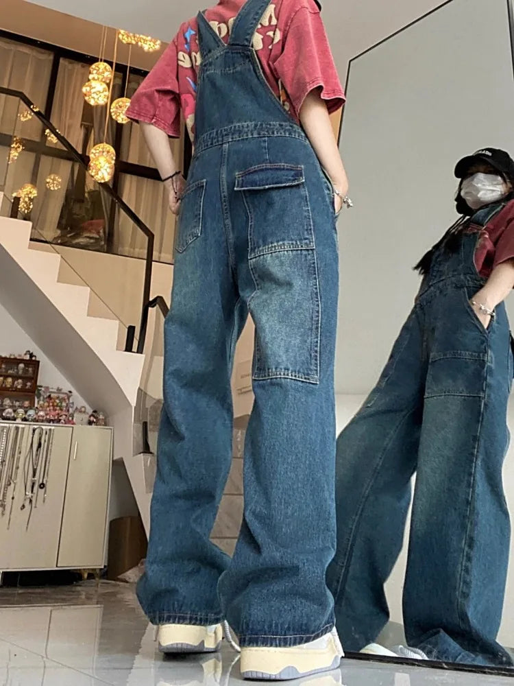 Design Jumpsuits Woman High Waisted Denim Overalls for Women in Spring and Autumn Loose Casual Wide Leg Pants