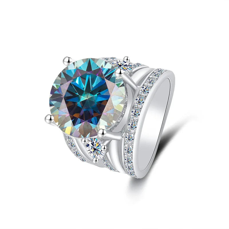 Women's PT950 Platinum Wedding Ring, Sansheng Sanshi Theme, Full Moissanite 5Ct Crown Pigeon Egg Design