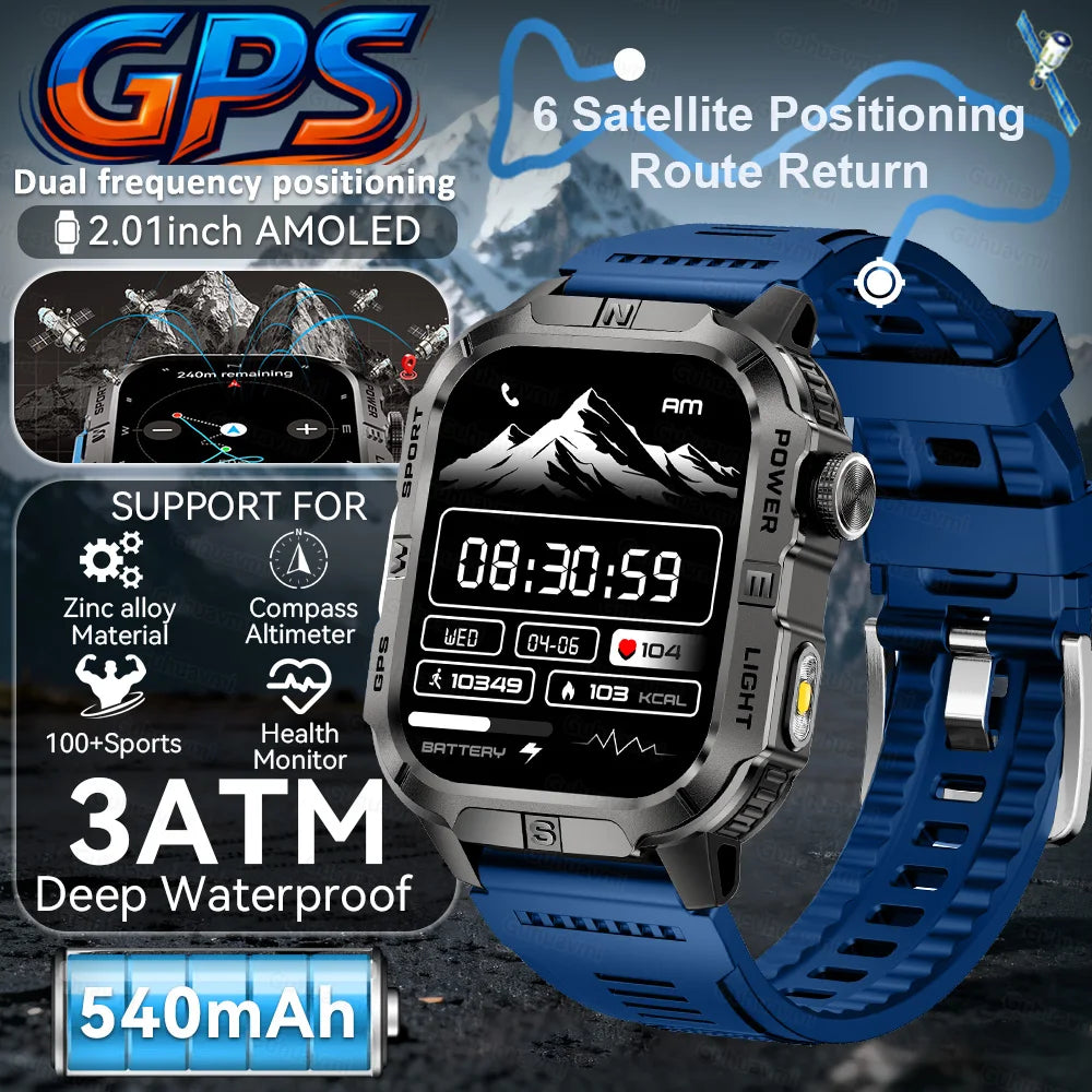 New Outdoor Military Men Smartwatch Equipped With GPS Sports LED Lighting, Compass, Wireless Communication IP68 Waterproof Watch