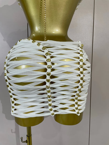 2026 Women Sexy White Halter Neck Perspective Hollow Mini Dresses Summer Backless Nightclub Party Evening Club Performance Dress