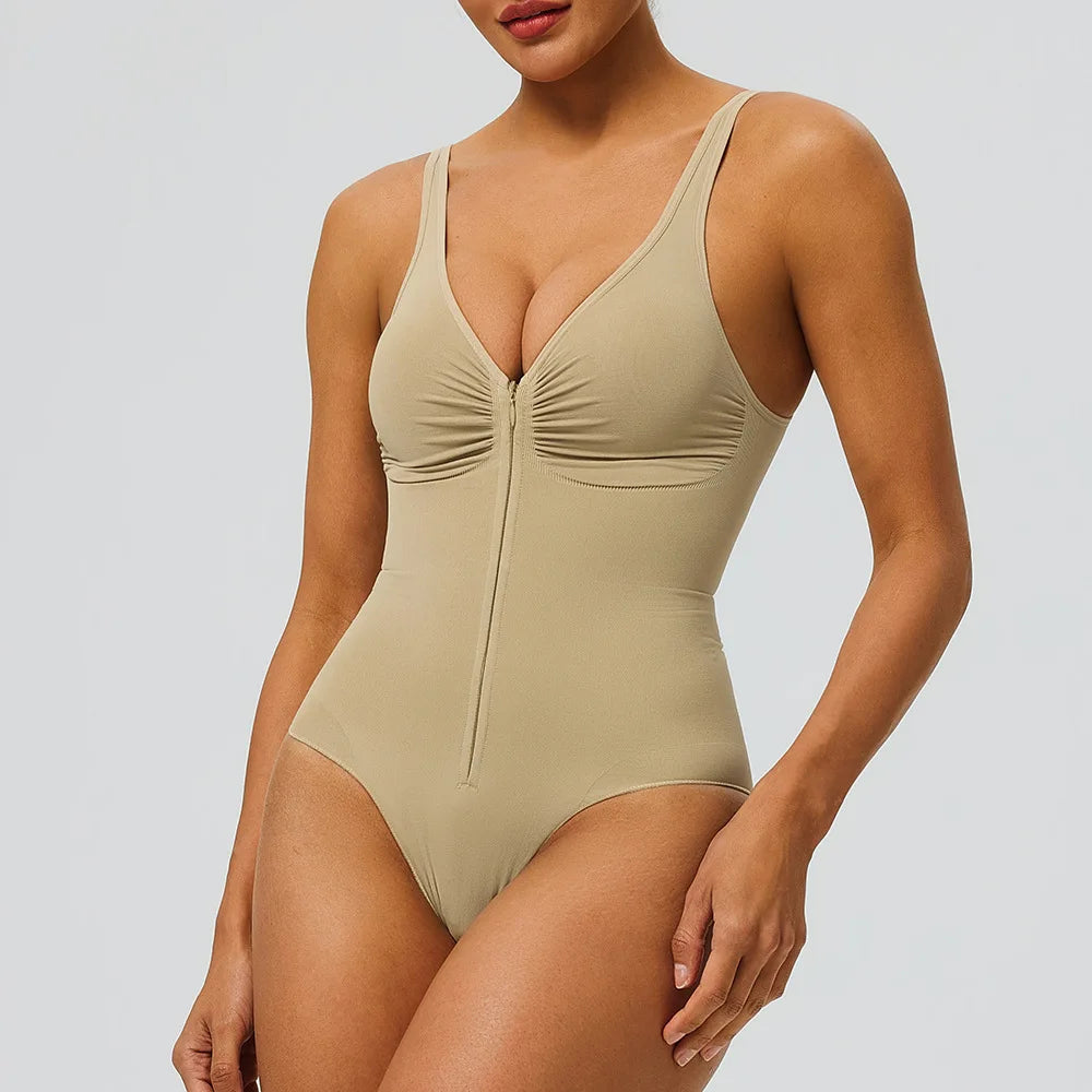 Seamless Bodysuit with Strong Compression Molding Abdominal Compression Underwear Straps Zipper One-Piece Shapewear Yoga Sets