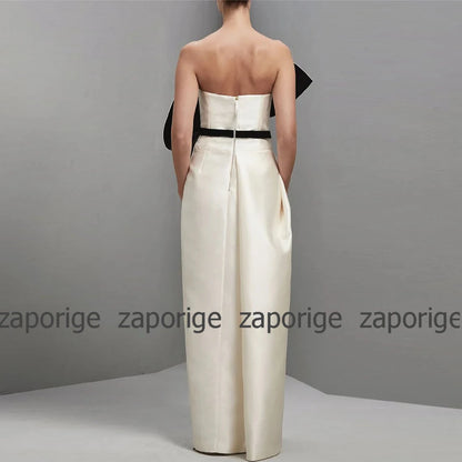 Graduation Gowns Elegant Ivory Satin Ruffles Belt Bespoke Occasion Gown Column&Sheath Strapless Long Dresses Evening Dress