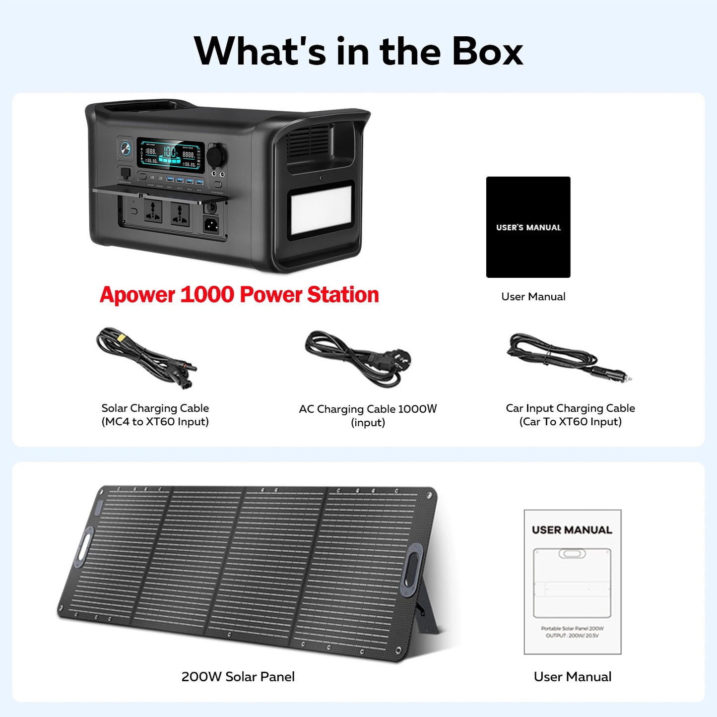 CTOLITY AP1000 1800W Solar Generator 200W Solar Panel Emergency 1024Wh LiFePO4 Battery Portable Power Station Pure Sinve Wave