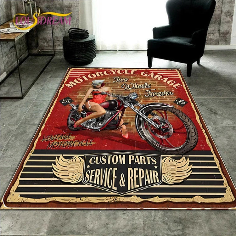 Retro Motorcycle Area Rug Carpet Moto Fans Non-slip Large Door Step Mat Bathmat for Living Room Bedroom Entrance Home Decoration