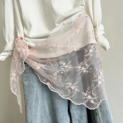 Lace Embroidered Silk Scarf Women's Long Neck Versatile Triangle Decorative Headscarf Korean Version Literary Yarn Shawl