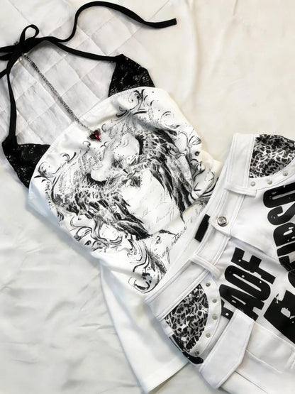Sexy Hottie Y2k Aesthetic Rose Print Halter Vest Women Vintage Slim Fit Camis Outerwear Crop Top Harajuku Hotsweet Short Tanks