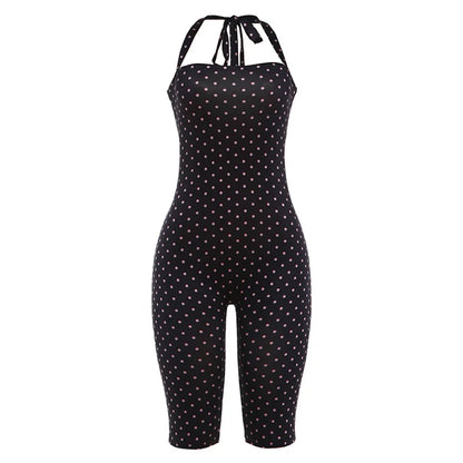 FAGADOER Sexy Polka Dot Halter Romper Fashion Print Backless Bodycon Jumpsuits Women Summer Streetwear Party Club Playsuits New