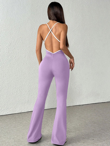 Women's Jumpsuits Streetwear Fashion Summer New Casual Slim Clothing Solid Sexy Sling Backless Elegant Female Jumpsuits Clothing