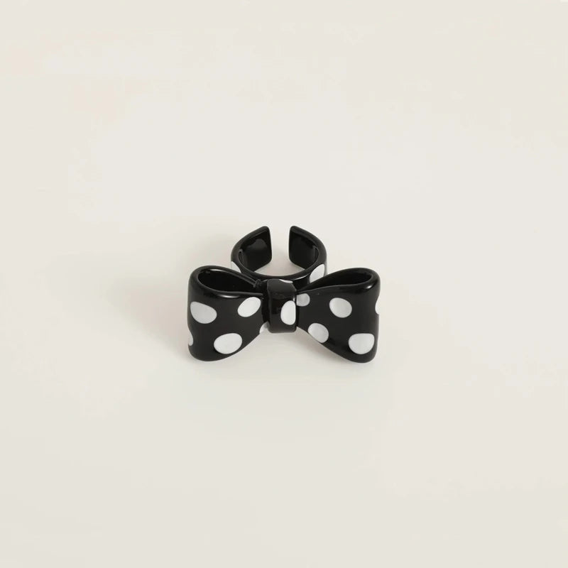 Punk Polka Dot Resin Ring for Women Exaggerated Big Bow Open Ring Y2K Sweet Cute Harajuku Style Daily Party Jewelry Accessories