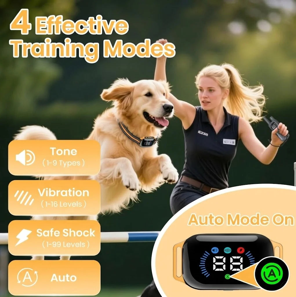 Smart 2-in-1 Auto Anti-Bark and Shock Collar for All Size Dogs,3300FT Remote Electric Collar,IPX7 Waterproof Dog Training Collar