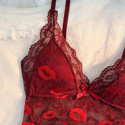 Hot Sexy Women Lace Nightgown Set See Through Pajamas Dress Sexy Deep V Home Valentine's Day Gift Sleeping Skirt Dress