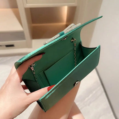 Luxury Sequins Silk Evening Bags Silver Clutch Bag Chain Bags Women Ladies