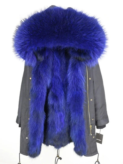 Real Fur Coat Winter Jacket Women Long Parka Waterproof Big Natural Raccoon Fur Collar Hood Thick Warm Real Fox Fur Liner coat
