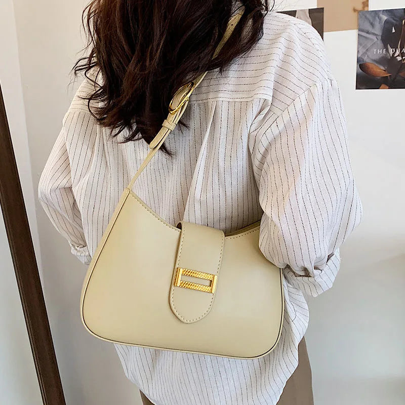 Women Bag Luxury Designer Clutch Handbags Solid Color Leather Underarm Shoulder Bag Casual Female Luxury Hobos Bags White Black