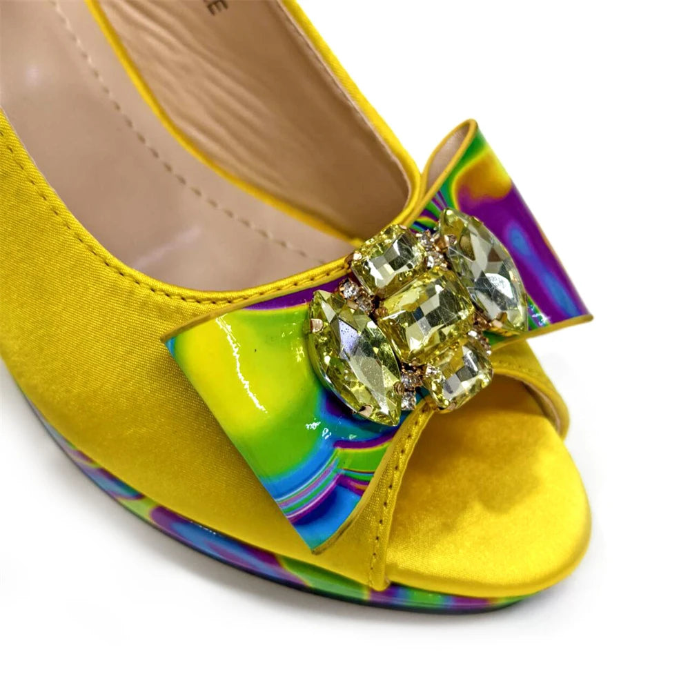 Venus Chan 2024 Fashion Purple Color Painted Rhinestones Elegant Peep Toe Sandals Shoes and Bag Set Italian Heels for Womens