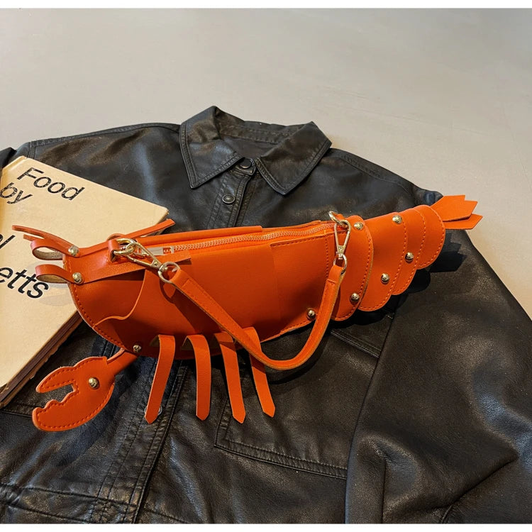 PU Zipper Commuting Crossbody Bags Lobster Shape Niche 2025 High Quality Ladies Bags Solid Color Rivet Fashion Shoulder Bags