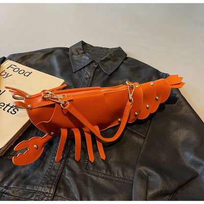 PU Zipper Commuting Crossbody Bags Lobster Shape Niche 2025 High Quality Ladies Bags Solid Color Rivet Fashion Shoulder Bags