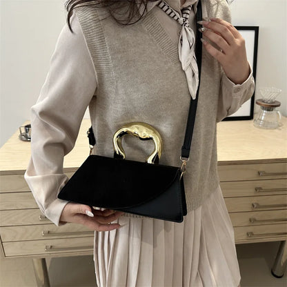 French Style Light Luxury Large Capacity, New Minimalist Design Casual Metal Hand-held Shoulder Crossbody Bags for Women