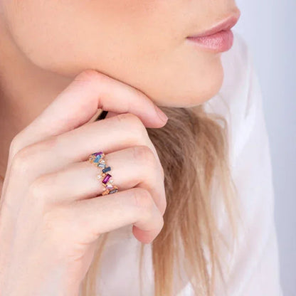 24K Gold Plated Colorful Crystal Gold Rings Turquoise Engagement Wedding Anniversary Ring Light Luxury Fashion Jewelry Gifts A40