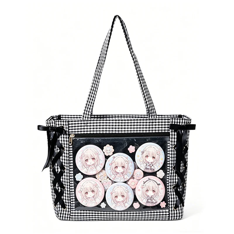 Sweet College Style Ribbon Ita Bag Women Fashion Shoulder Bags Large Capacity Tote Bag For Daily Commuting Transparent Handbag