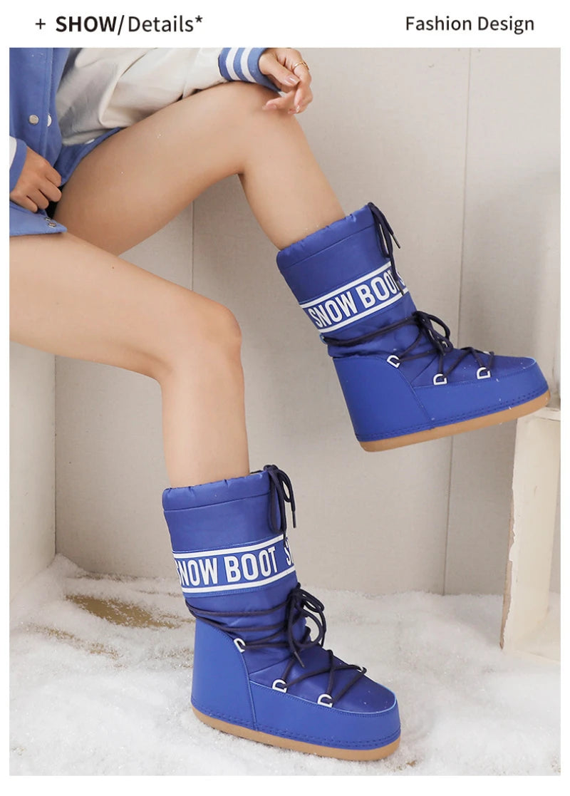 2026 New Women High‑Tubed Moon Boots Space Snow Boots Round‑Toe Lightweight Thick‑Sole Warm Insulated Skiing Winter Outdoor Cott